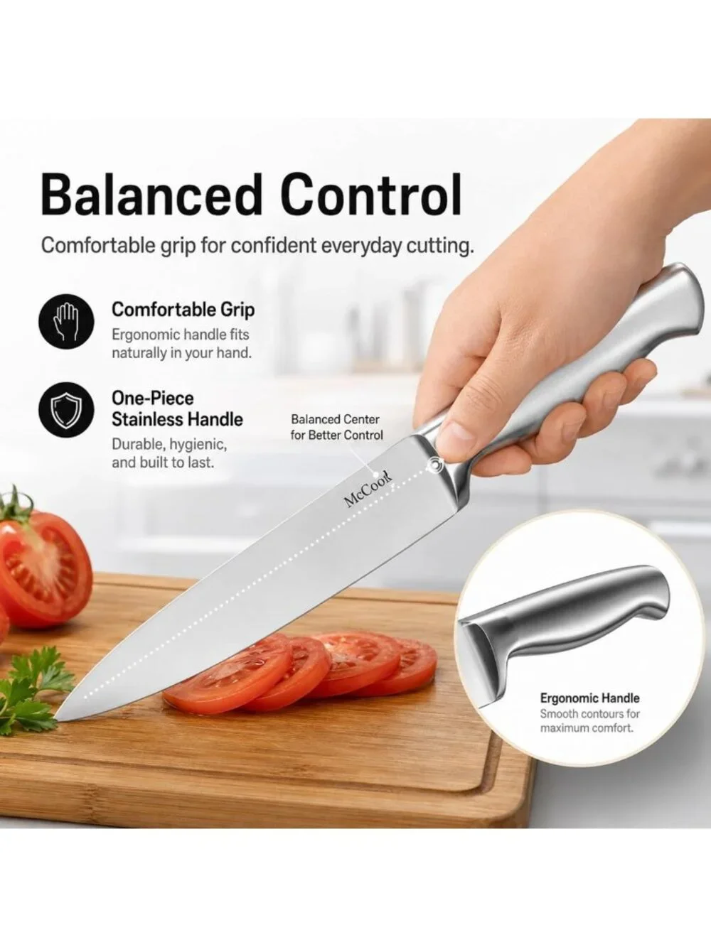 Premium Kitchen Knife Set with Block & Built-in Sharpener - Stainless Steel